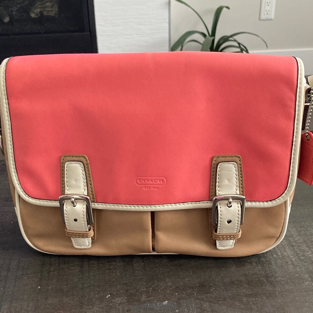 Coach Pink and Tan Satchel Crossbody messenger bag